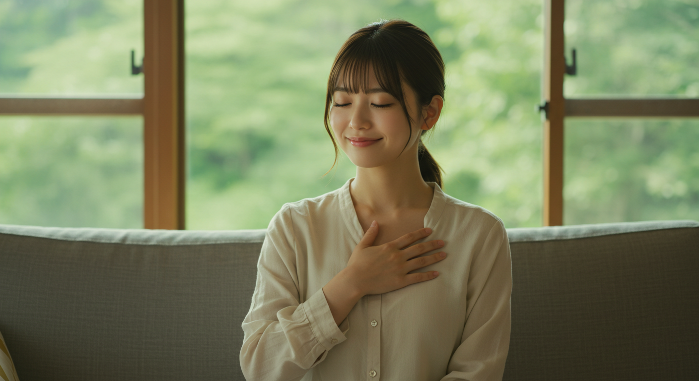 かなえや護符の効果を信じ、”静かな奇跡”の始まりを穏やかな表情で待つ日本人女性